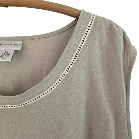 Anna Maxwell Womens Tan 2-Piece Twin Set Shirt & Tank Top Linen Blend 5X - Picture 8 of 16